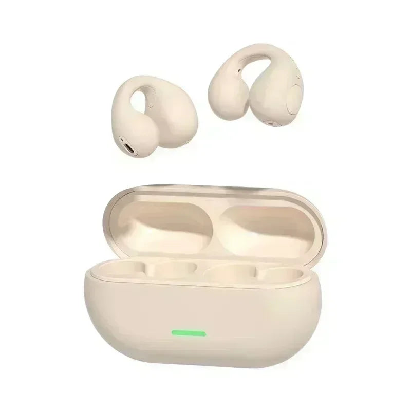 Bluetooth 5.3 Open-Ear Clip Earbuds with Multipoint and Charging Case