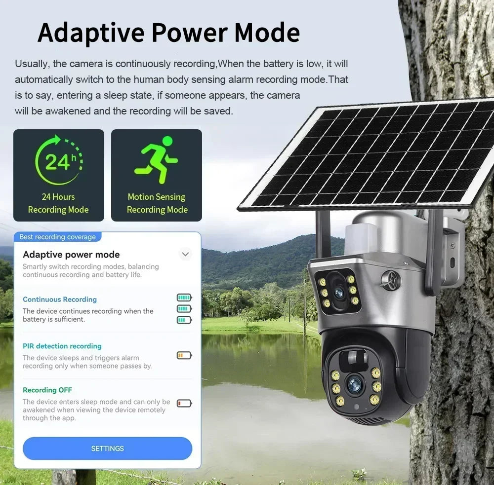4K 8MP Dual Lens Solar Security Camera Outdoor WiFi 4G Waterproof Night Vision