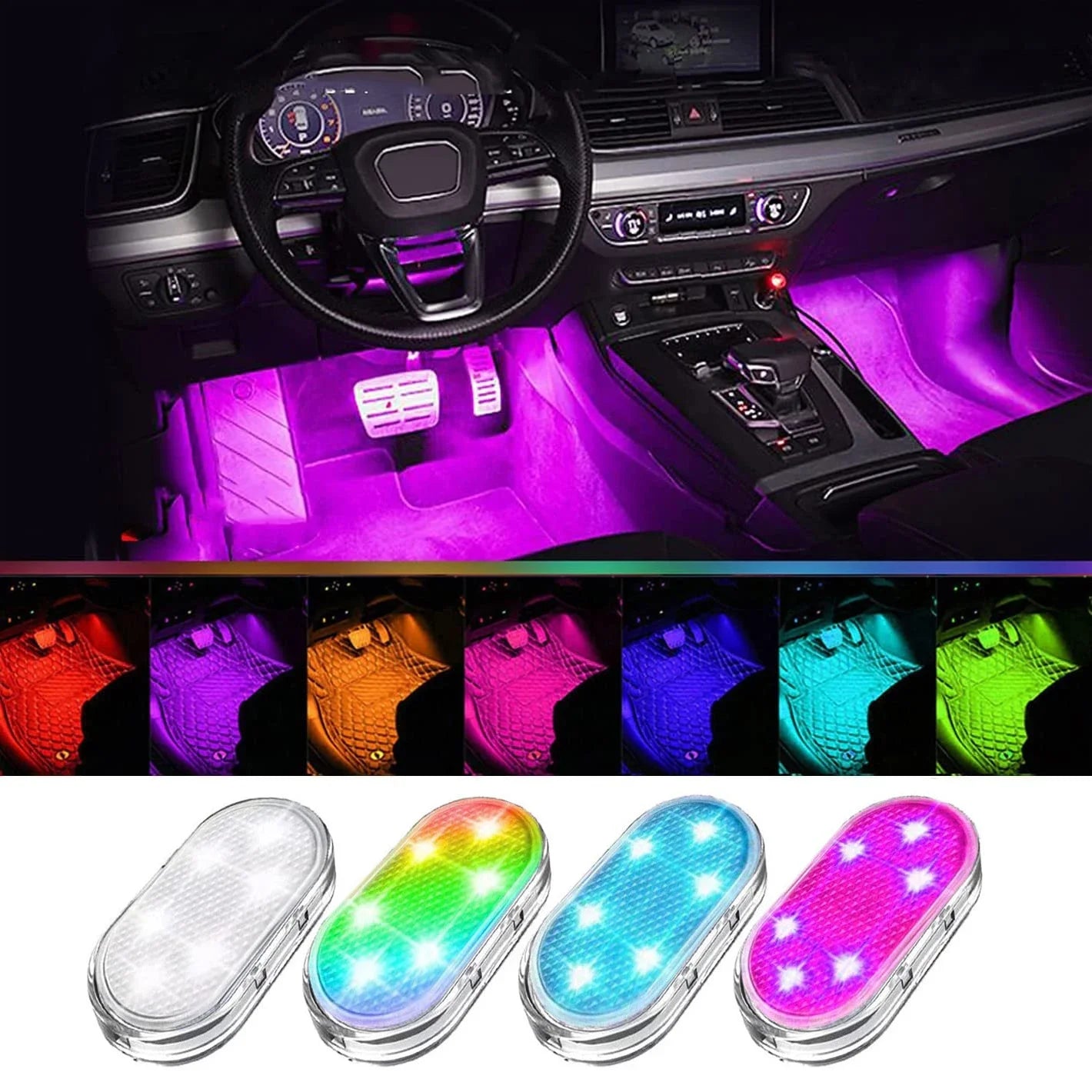 Wireless LED Car Interior Lights USB Rechargeable Touch Lamp
