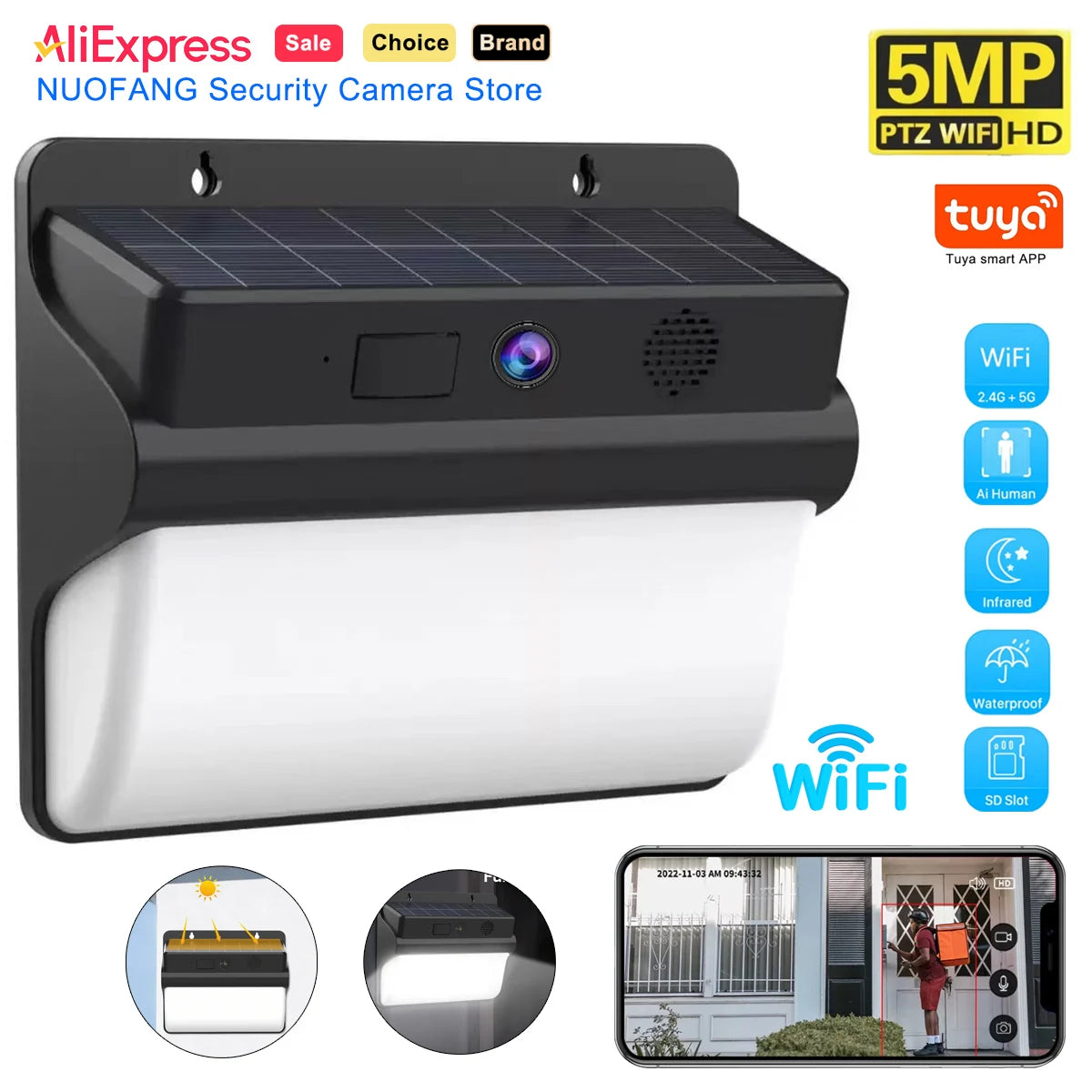 2K 5MP Solar Security Camera with Color Night Vision