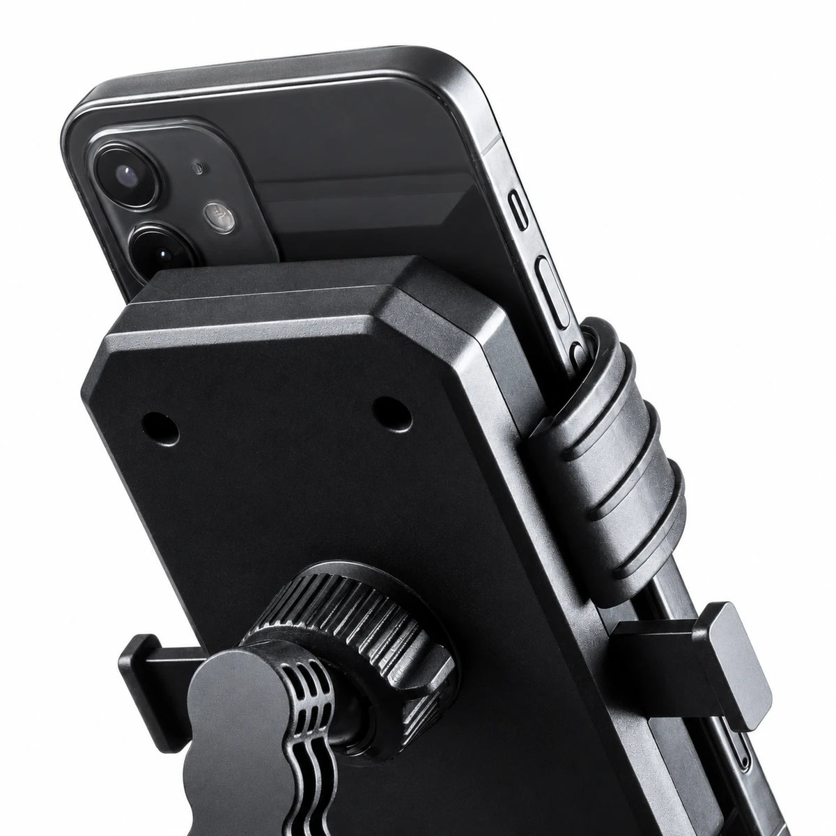 Black handlebar phone holder, rear adjustment knob