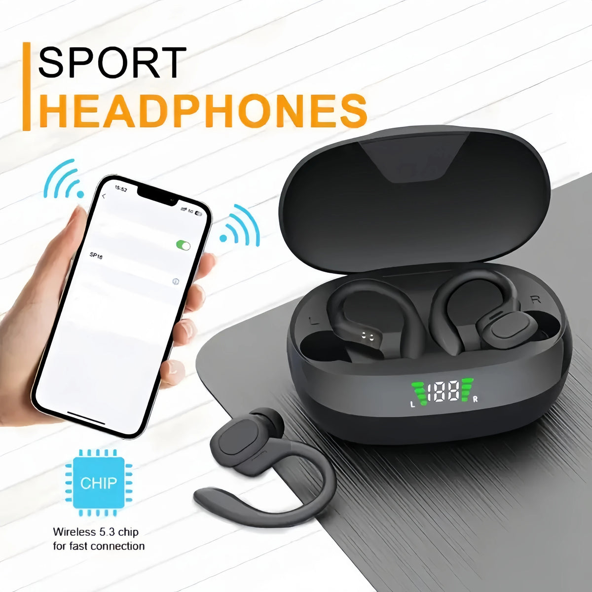 Black Wireless Ear-Clip Earbuds with Microphone