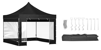 SucceBuy Tenda de Palco Pop Up 10x10 Alpendre ao Ar Livre com Paredes Laterais Removíveis e Bolsa com Rodas Abrigo Portátil Instantâneo para Festa/Acampamento