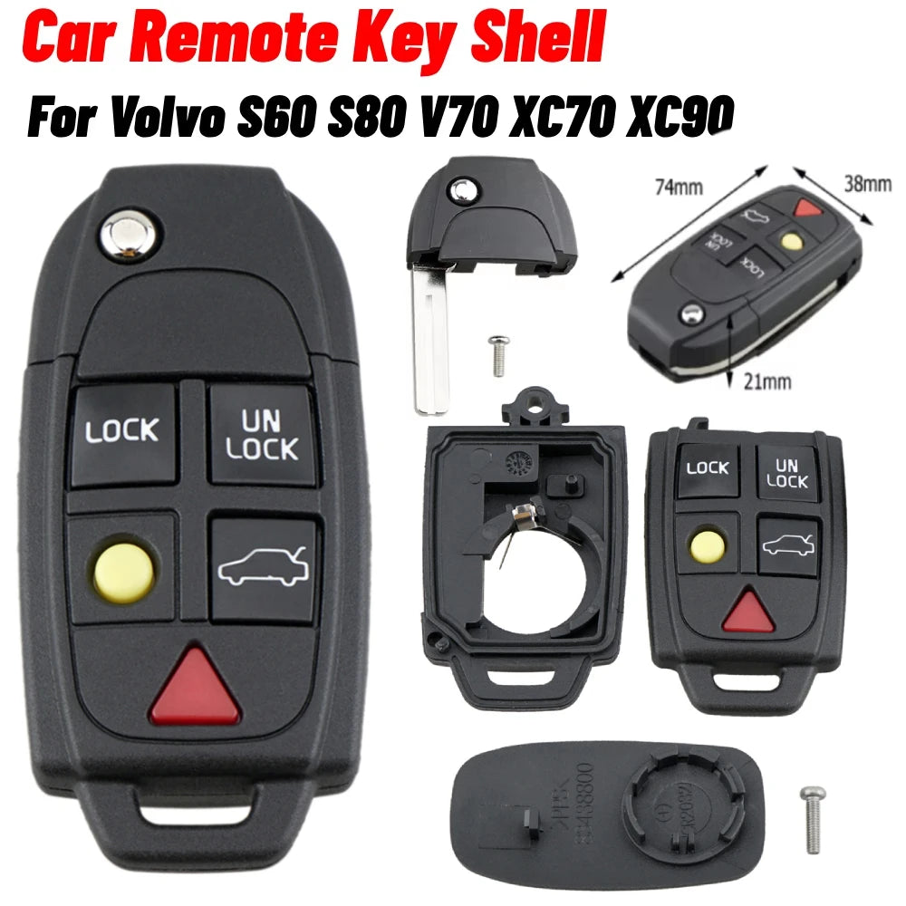 5-Button Flip Remote Key Case Replacement for Volvo Models
