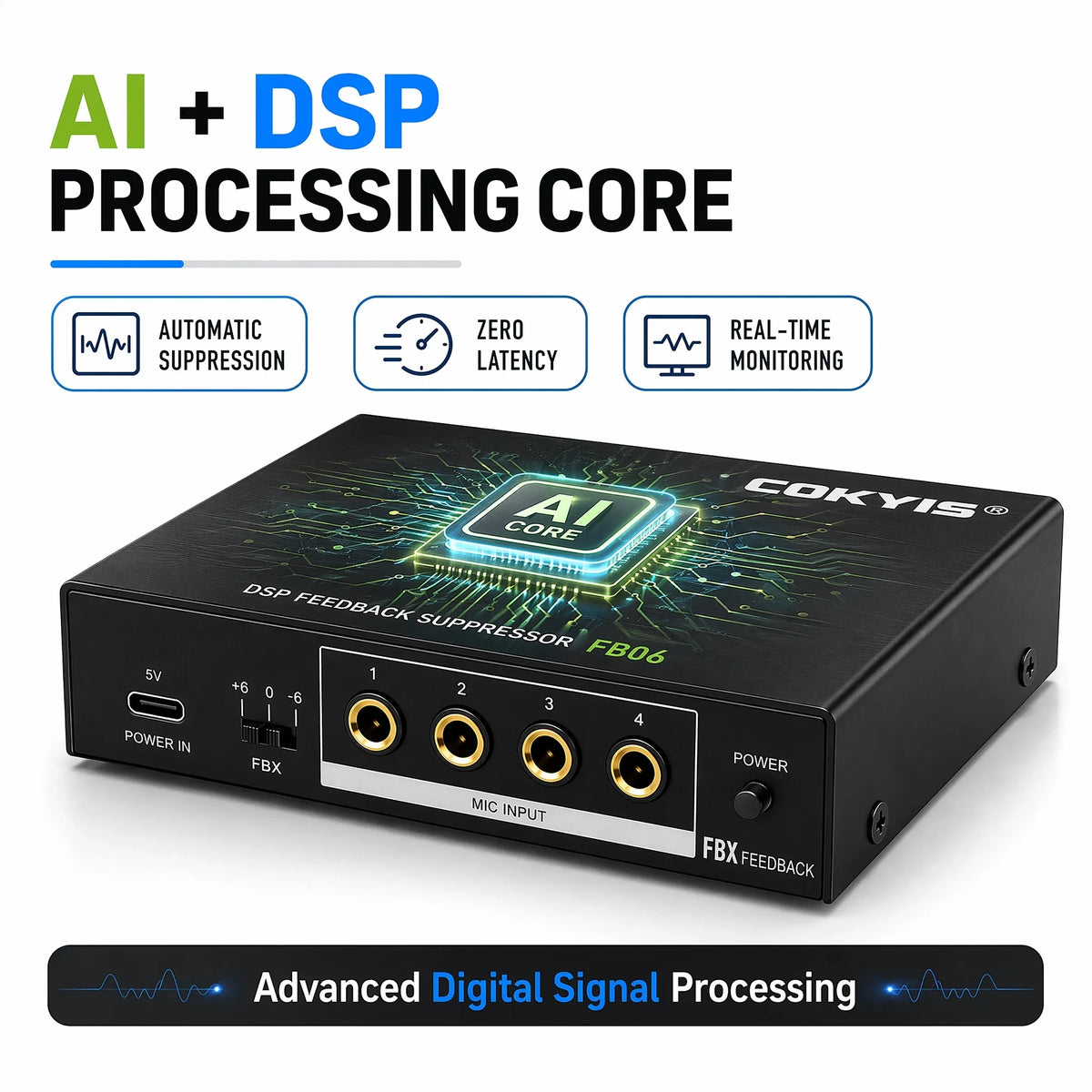 Compact DSP Microfoon Feedbackverwijderaar