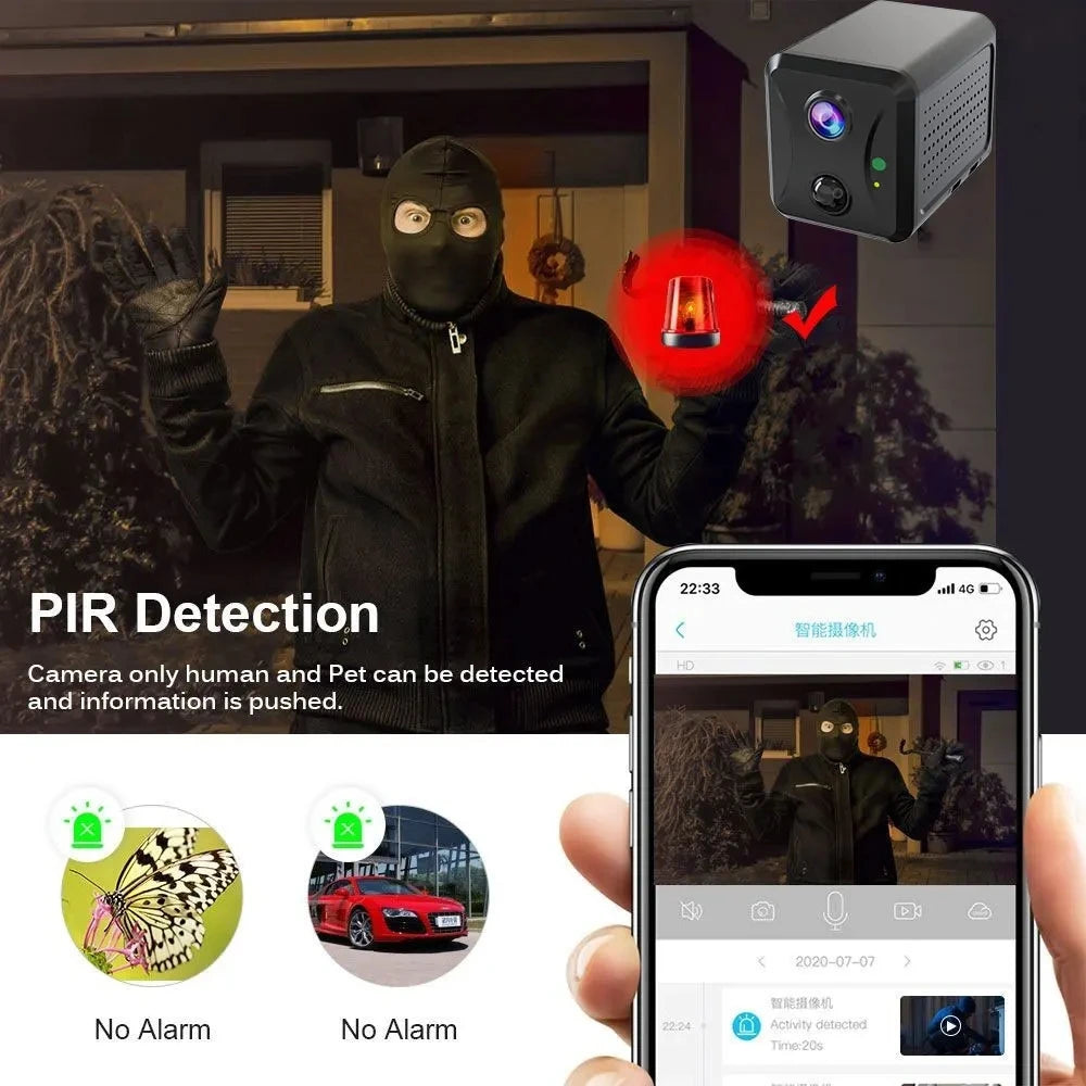 Mini 4G Security Camera with AI Detection, 5MP HD & Night Vision