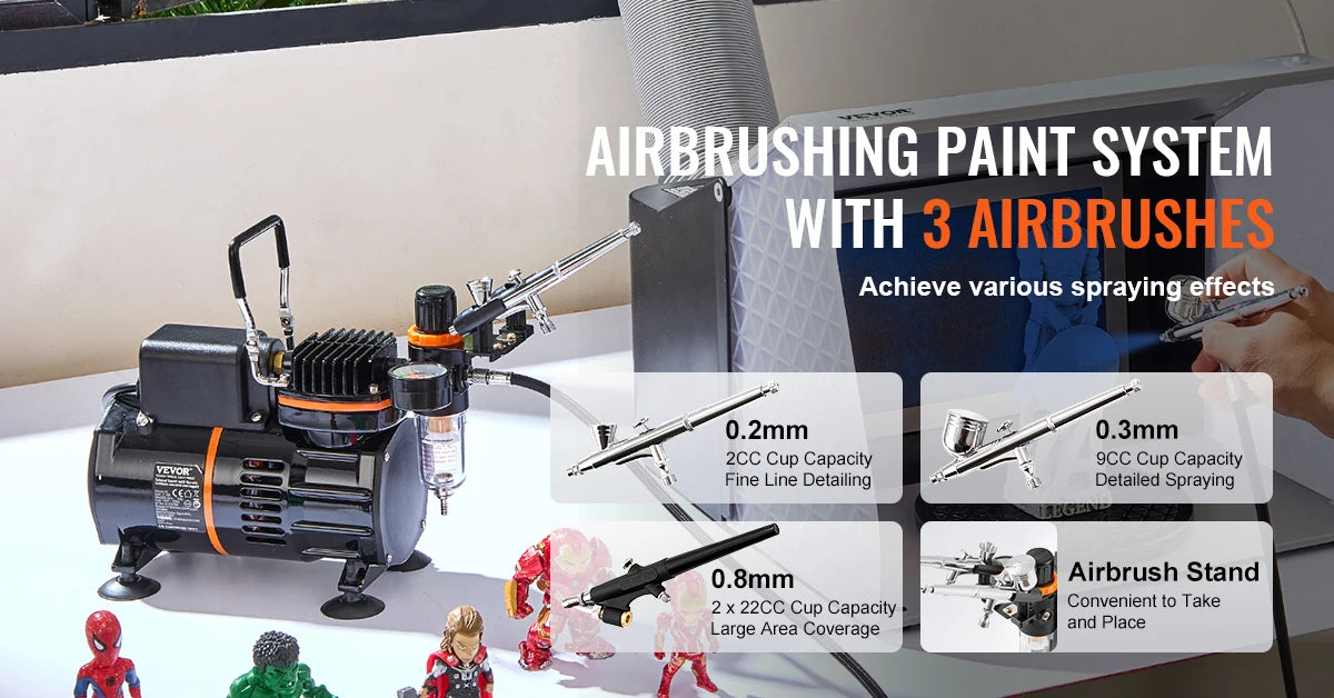 Professional Airbrush Kit with Dual Fan Compressor & 3 Nozzle Sizes