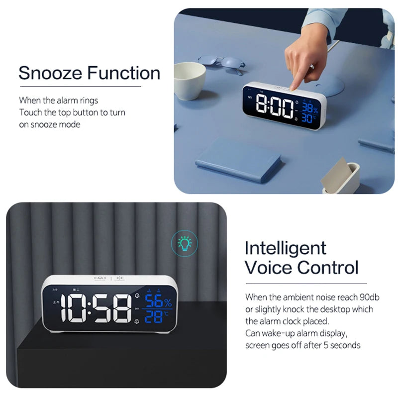 Digital Alarm Clock with Temperature, Dual Alarms & LED Display