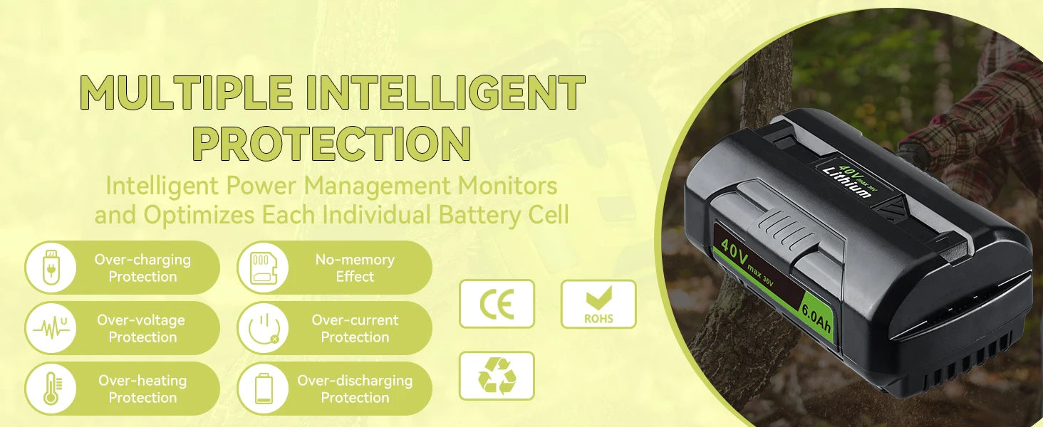 36V/40V 6.0Ah Lithium-Ion Battery Replacement with LED Indicator