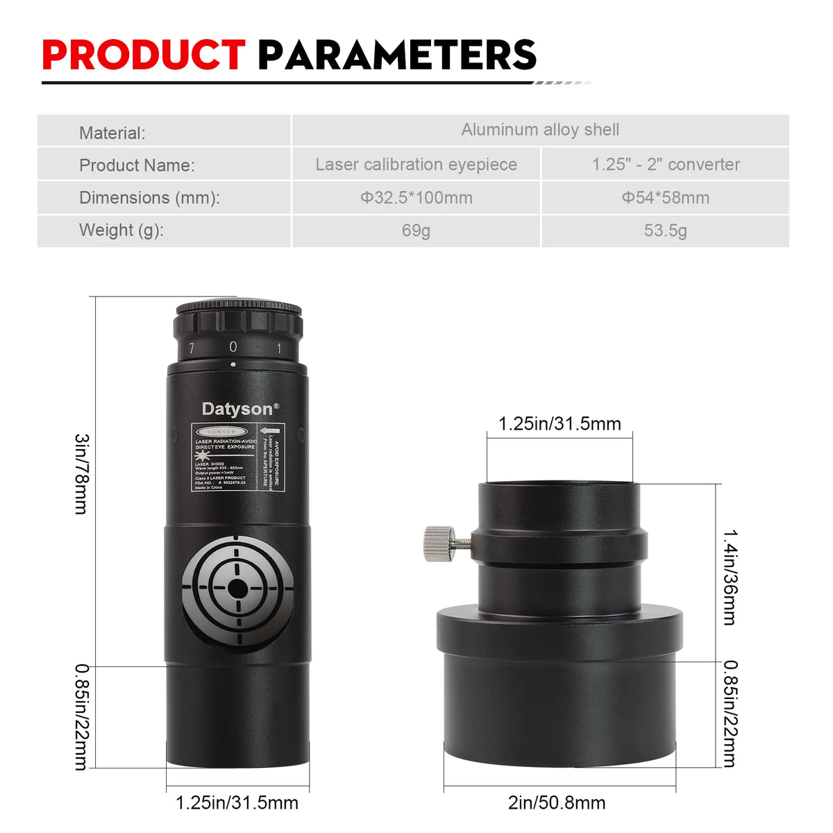 1.25-Inch Red Laser Telescope Collimator with Adapter