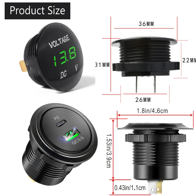 12V Cigarette Lighter Socket 4 in 1 Waterproof Car Dual QC3.0 USB Outlet Panel for RV Marine Boat Power Socket Charger Socket