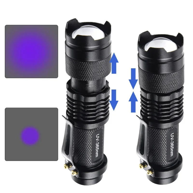 UV Flashlight LED Ultraviolet Torch Zoomable Mini Ultra Violet Lights 395/365nm Inspection Lamp Pet Urine Stain Detector Tools Spy-shop.com