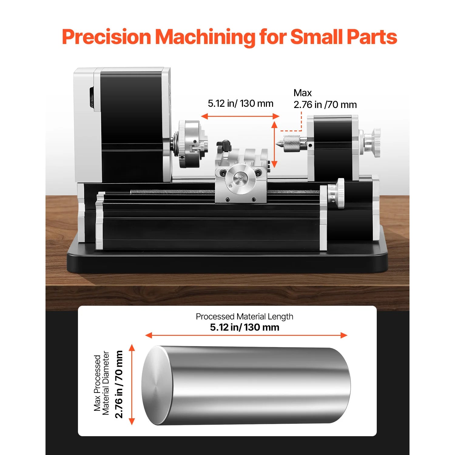 Mini Torno Metálico 2,76 x 5,12 pol 36W 20000 RPM com Mandril de 3 Garras