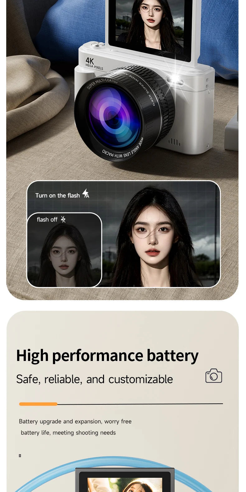 4K 64MP Retro kompaktný digitálny fotoaparát s 18-násobným priblížením