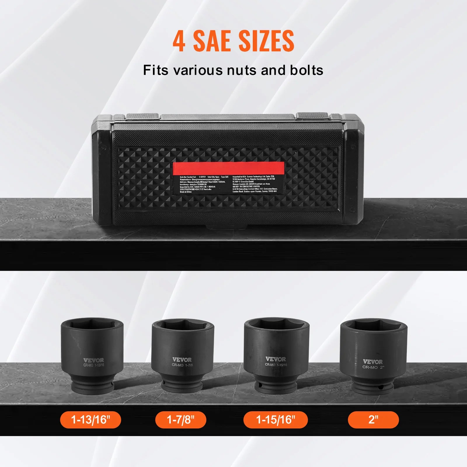 SucceBuy Axle Nut Impact Socket Set Drive Deep 6-Point 8-Piece SAE Spindle Nut Socket Set CR-MO Heat Treated Large Socket Set