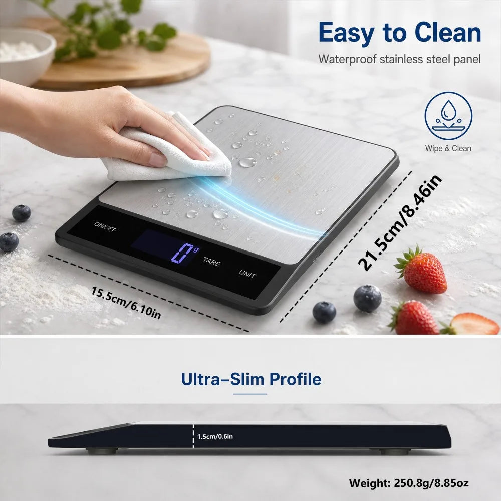 Waterproof Digital Kitchen Scale 10kg 1g with LCD Backlit Display