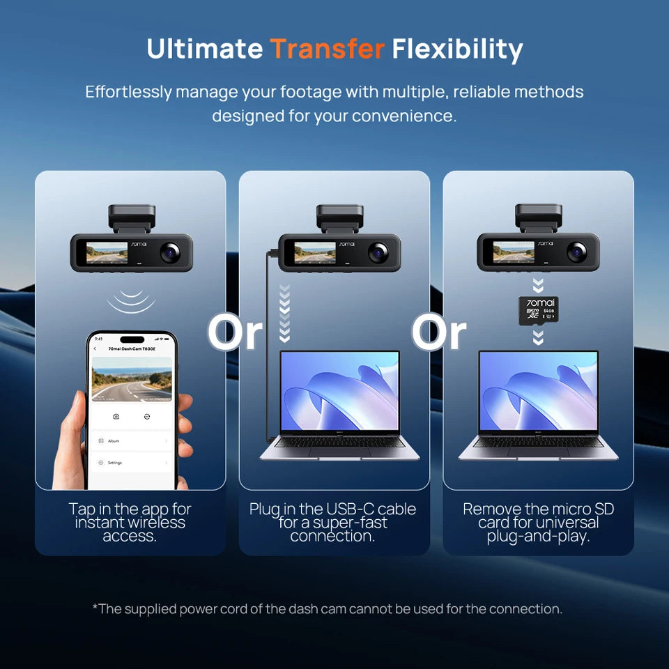 70mai T800E 3-Channel Dash Cam 4K Front + Dual 1080P HDR