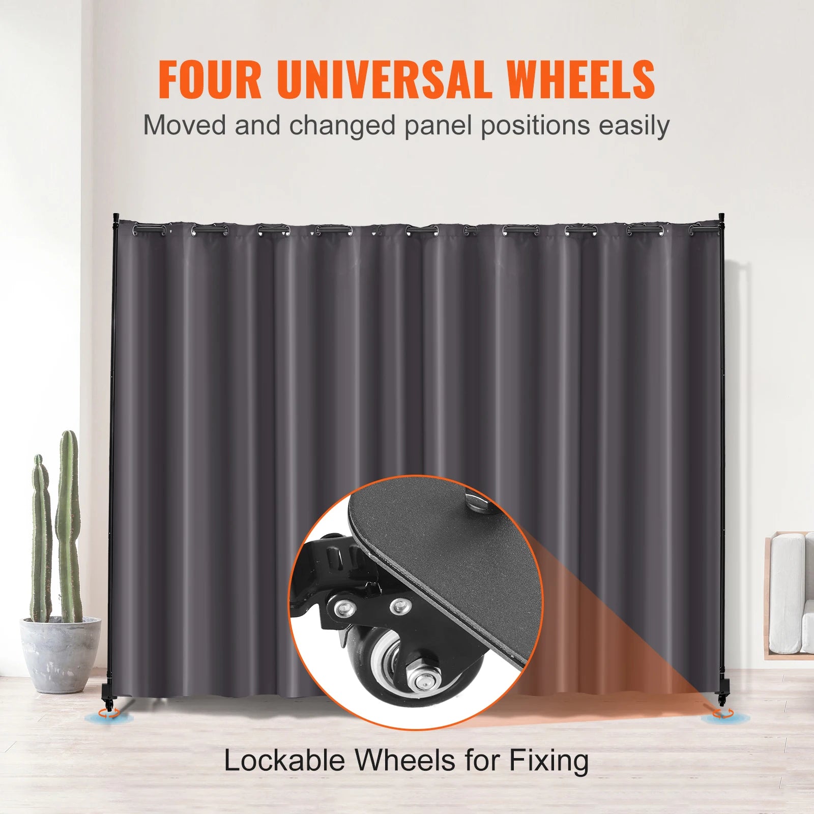 SucceBuy Room Divider Portable Panel Privacy Screen with Wheels Freestanding for Office Bedroom Dining Room Study Gray Decor