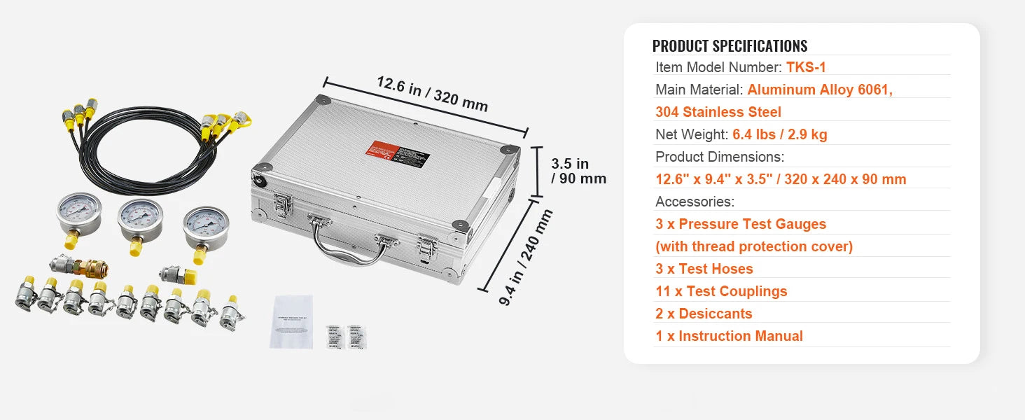 SucceBuy Hydraulic Pressure Test Kits Excavator Hydraulic Test Gauge Sets with Carrying Case for Excavator Tractors Machinery