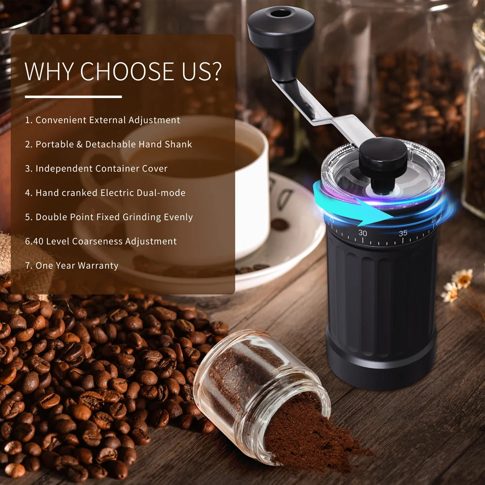 Moinho de café manual com mós de cerâmica ajustáveis