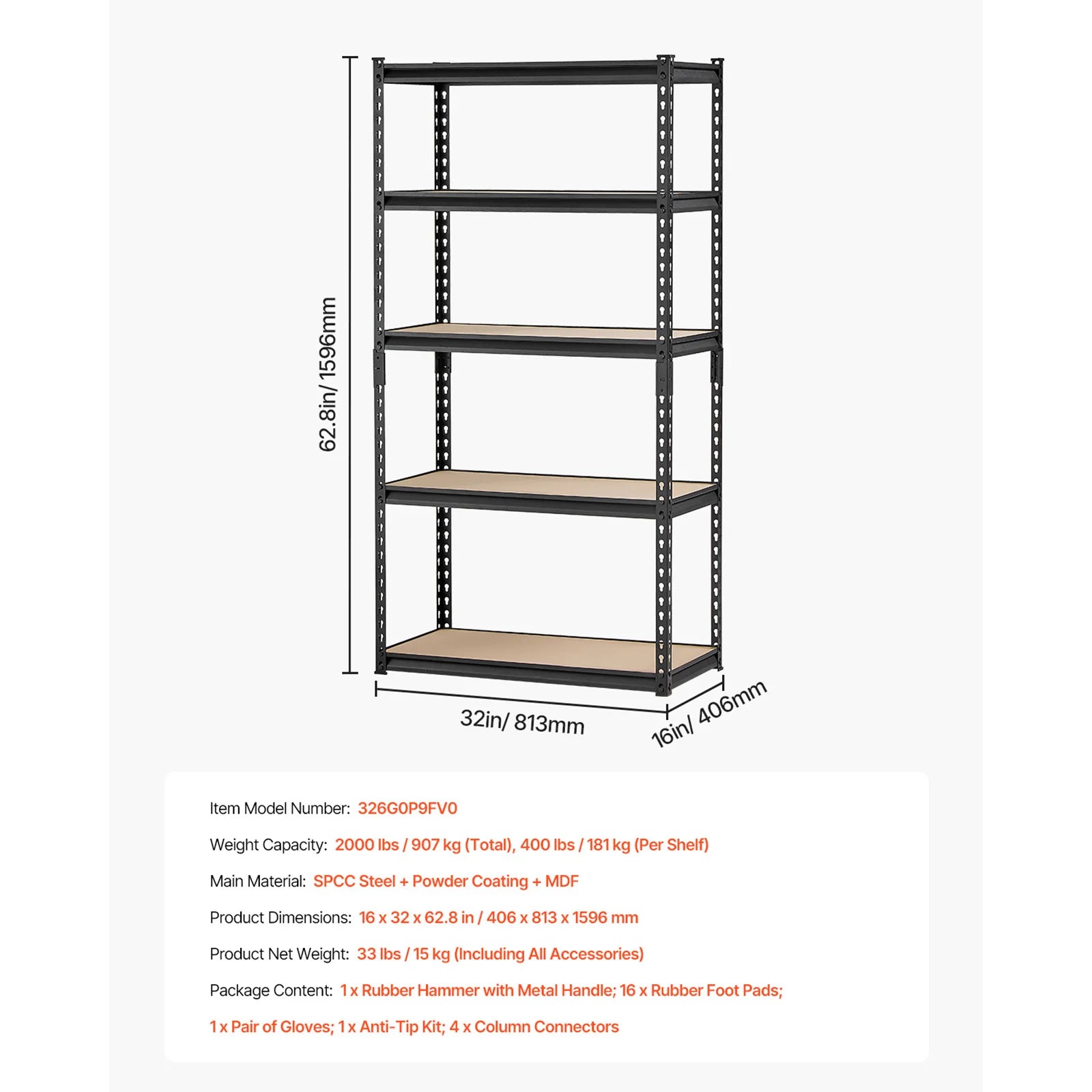 5-Tier Metal Garage Shelving Unit 2000 lbs Capacity Adjustable Rack