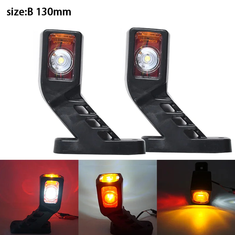 Novo conjunto de 2 peças de luzes LED de marcador lateral com 3 faces em branco, vermelho e amarelo, 12/24V, luz traseira para camião, reboque, carrinha e camião, lâmpada indicadora.
