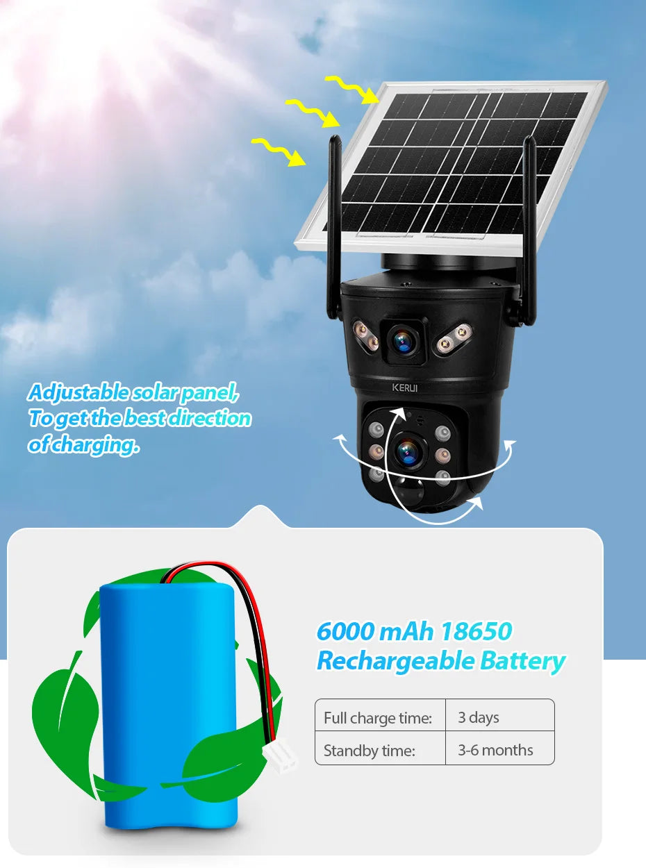 6MP Solar Powered 4G WiFi Dual Lens Outdoor Security Camera