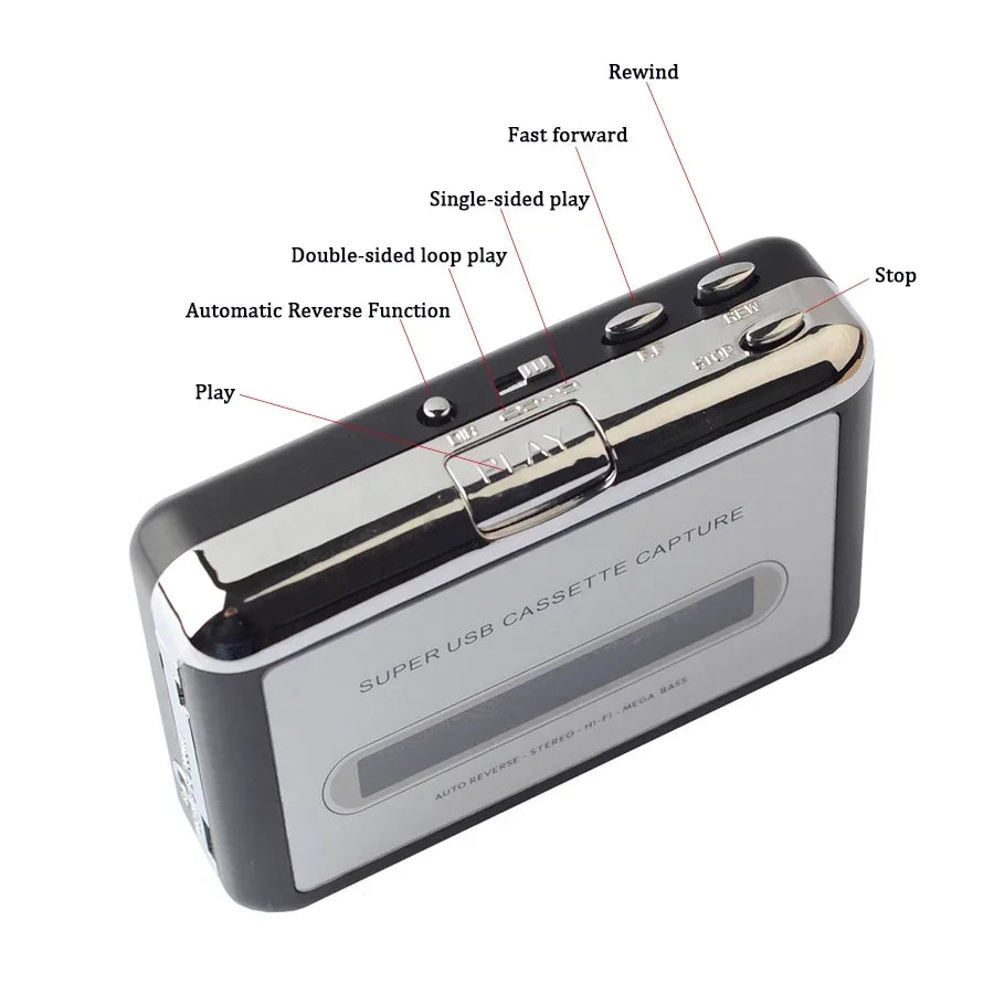 Portable USB Cassette Player & Tape-to-MP3 Converter