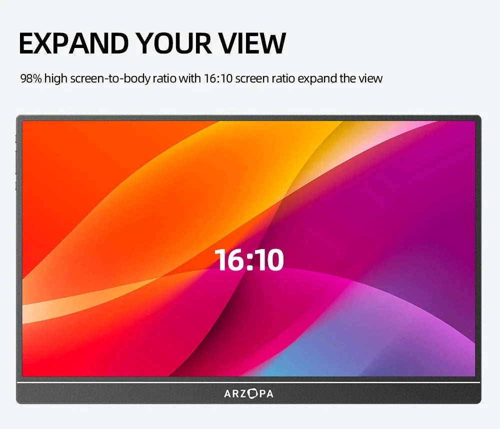 ARZOPA 16calowy 2K przenośny monitor 16:10 ekran IPS z mini HDMI typu C drugi wyświetlacz do MAC/laptopa/PC/Xbox/PS4/5/Switch,Z1RC