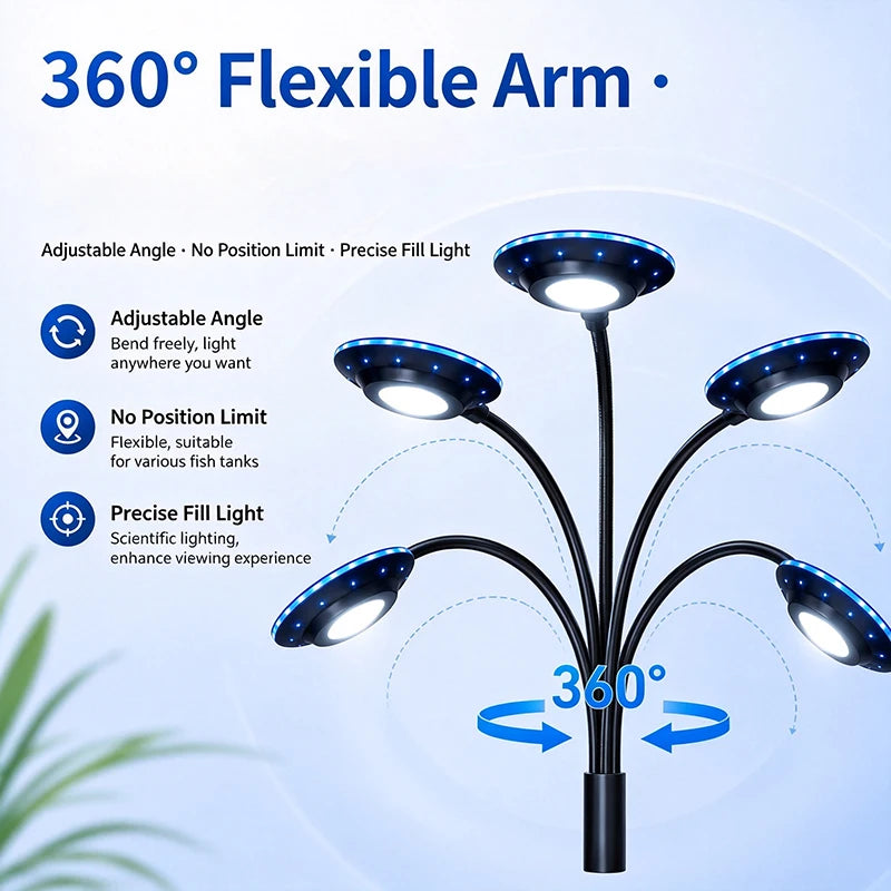 LED Aquarium Light 3-color Dimmable Spectrum Lamp Clip On Fish Tank Gooseneck Lights USB 5W Aquatic Plant Lighting Decor With Ti