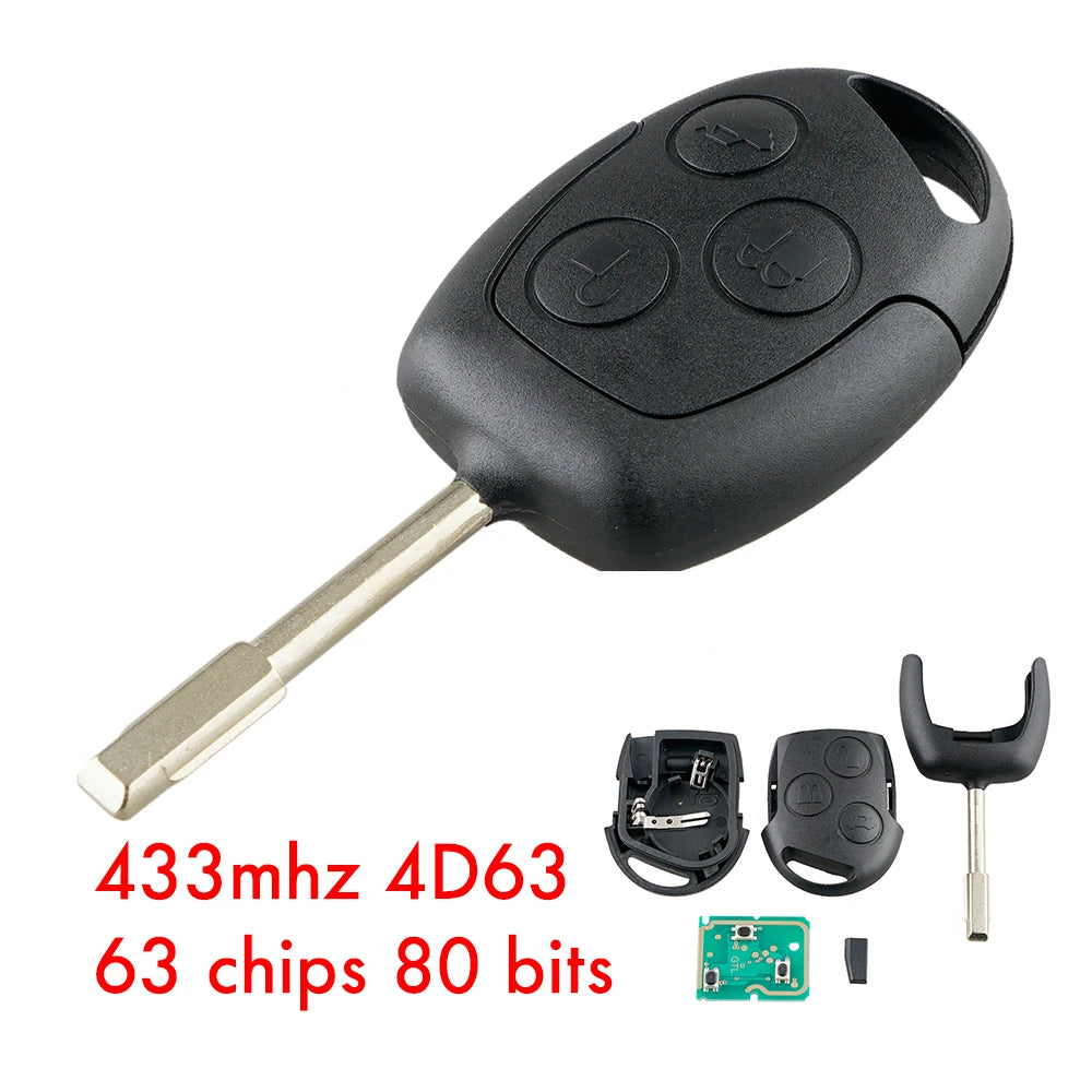 Pre Ford Fiesta MK6 2002-2008 kľúčový ovládač 433MHz 80Bit 4D63 transpondérový čip s batériou, bezkľúčový vstup, odolný, ergonomický dizajn, stabilný signál, dlhý dosah, ľahká programovateľnosť, náhradný
