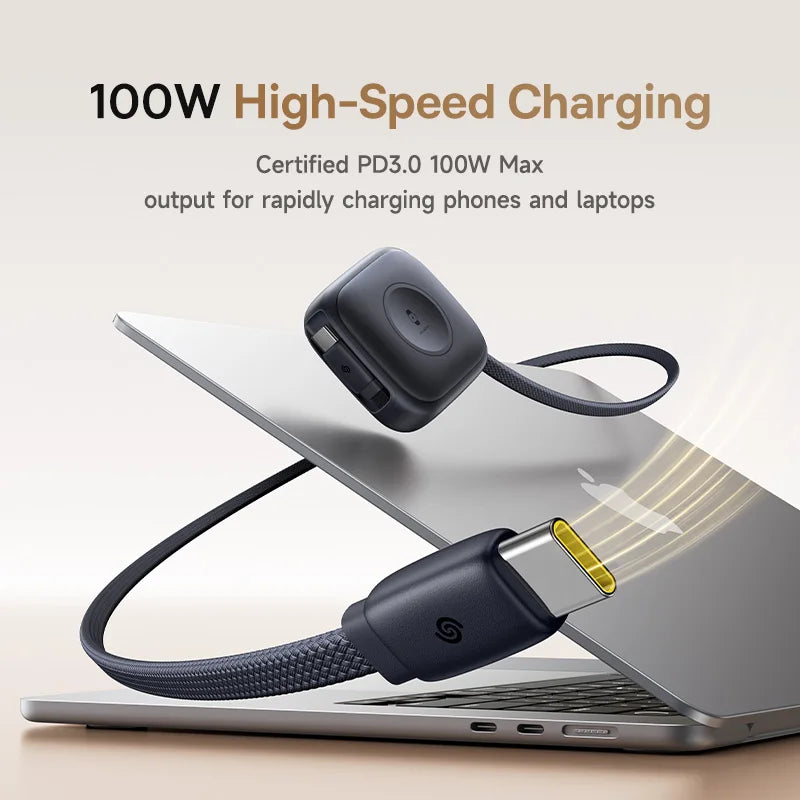 100W Retractable USB-C Fast Charging Cable with Magnetic Design