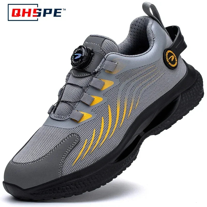 Rotating Button New Safety Shoes Men Anti-smash Anti-puncture Work Shoes Fashion Men Sport Shoes Security Protective Boots Men 