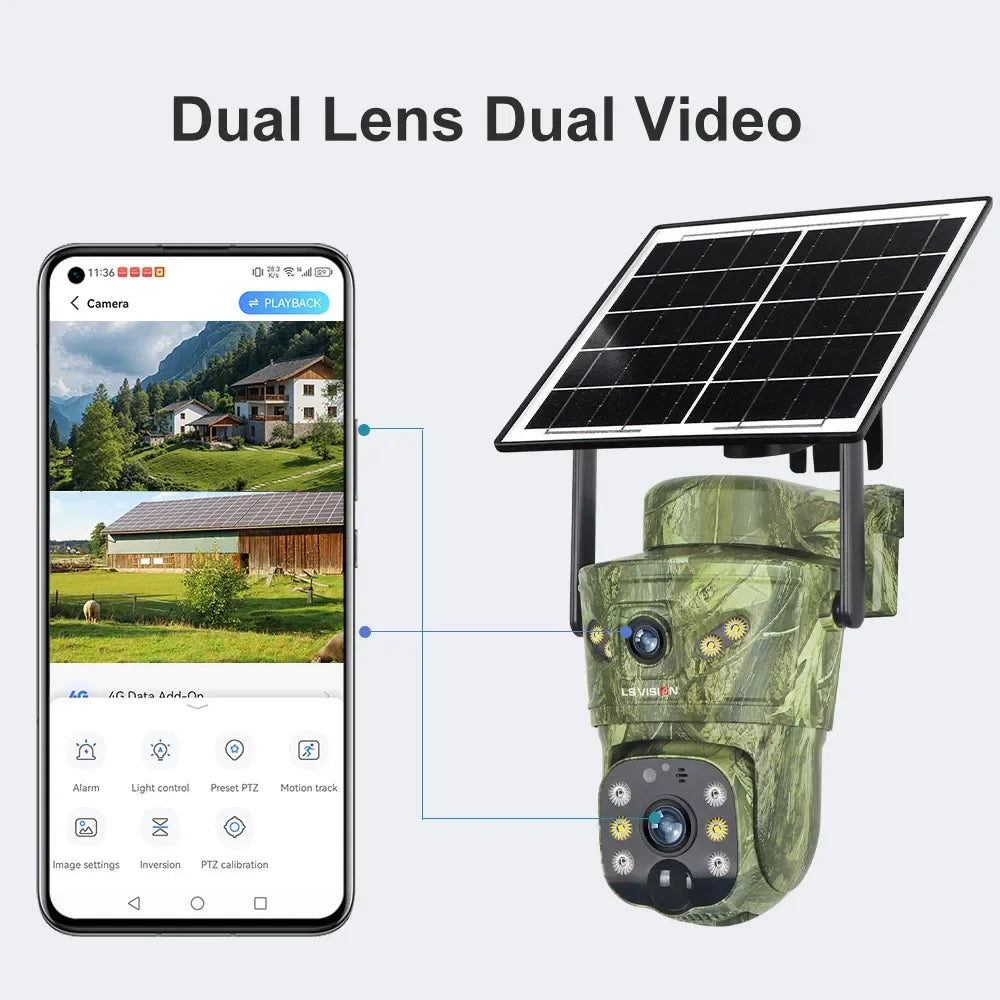 4K Solar Security Camera with 360° PTZ, 4G/WiFi & Dual Screen