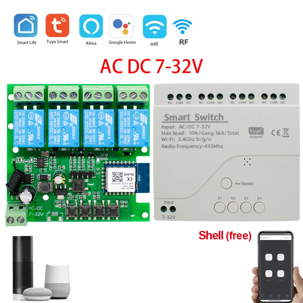 Tuya Four-Channel Wi-Fi Relay Module