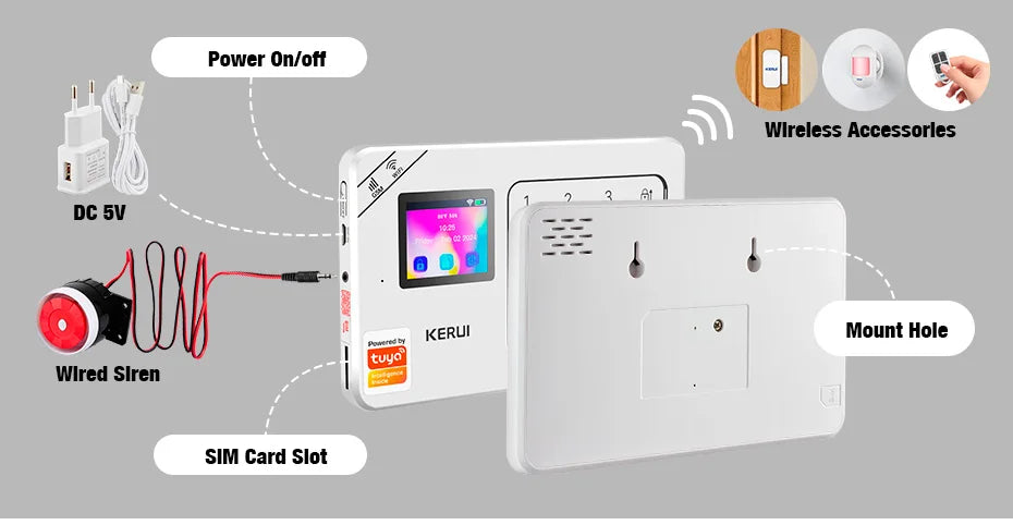 ES Delivery KERUI domáci alarm WiFi GSM alarmný systém kompatibilný s Tuya Smart 433MHz Ochrana domova Alexa PIR pohybový senzor