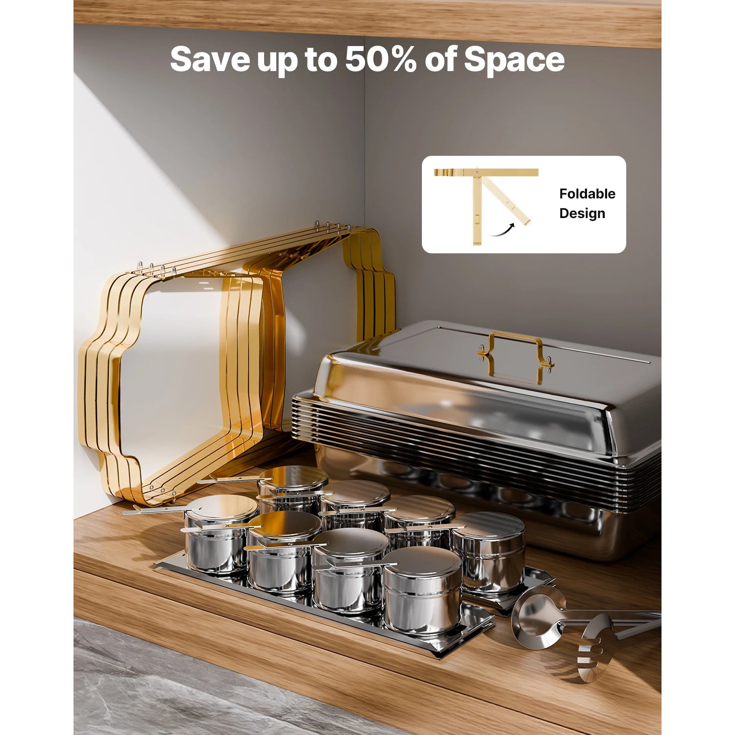 4 Pack Stainless Steel Chafing Dish Set with Full & Half Pans