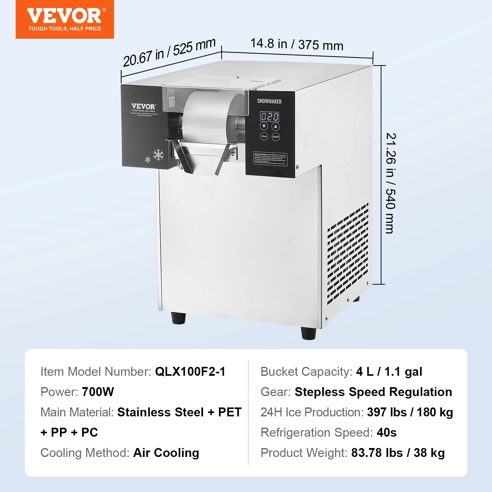 Commercial Snowflake Ice Machine Stainless Steel Air-Cooled System