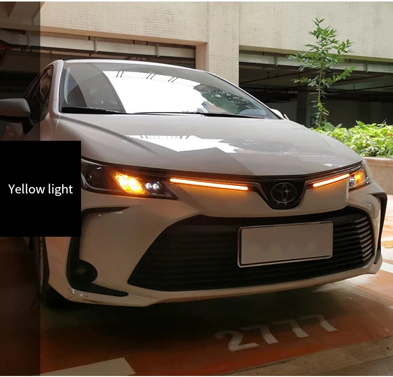 2 unidades de luzes diurnas LED para carro, tira flexível e impermeável, faróis automóveis, luz branca, sinal de mudança amarelo, luzes de fluxo de travão, 12V