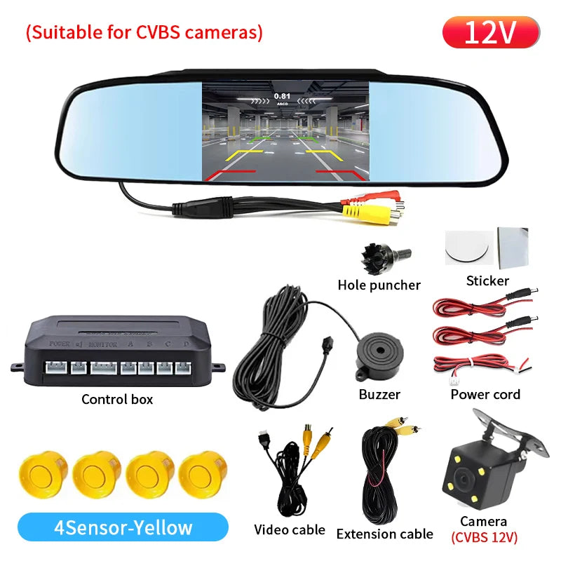 Rearview Mirror Parking Sensor System with 4 Radar Probes