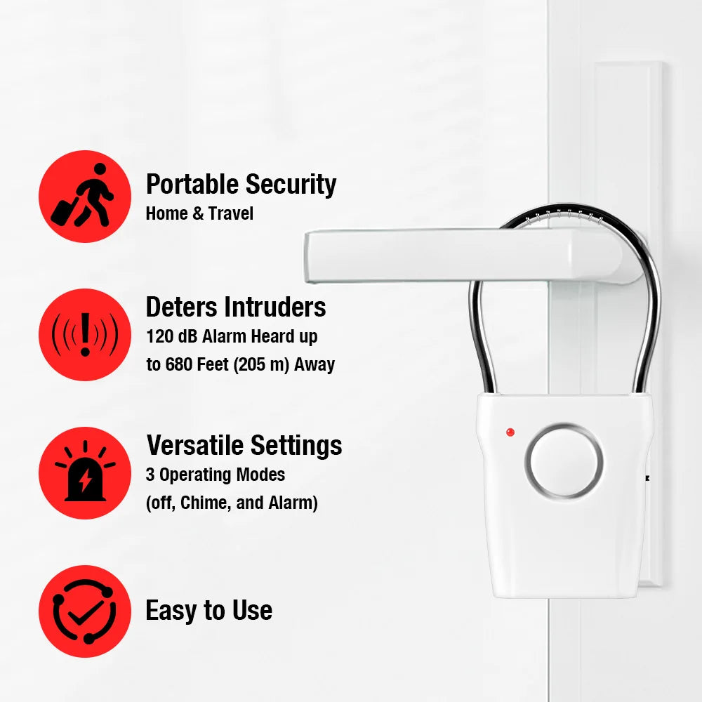 Portable Door Handle Alarm Lock 120dB Vibration Sensor Anti-theft Security Alarm 3 Modes Home Hotel Travel Safety Window Alarm