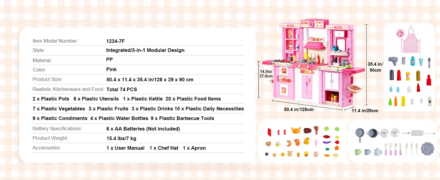 Set Cucina Giocattolo per Bambini 74 PEZZI con Luci e Suoni Gioco Chef 3-in-1