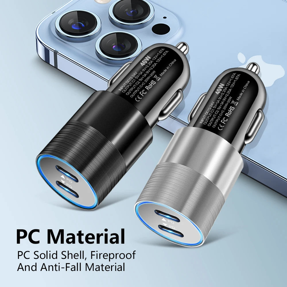 Dual USB-C PD Car Charger Adapter