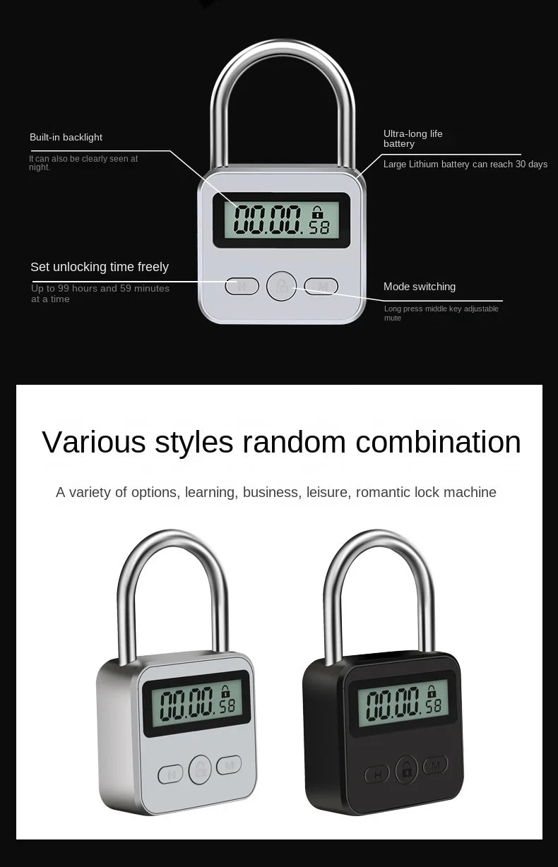 Rechargeable Timer Padlock with LCD