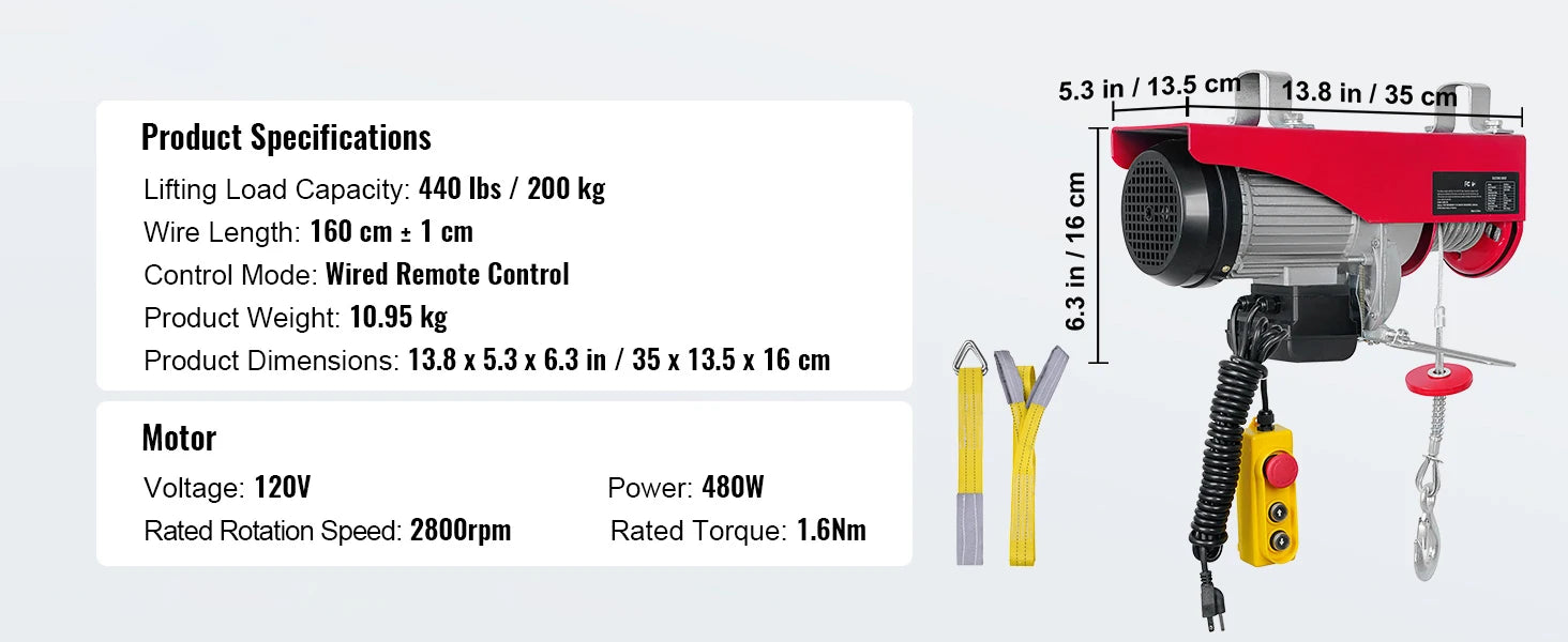 Electric Hoist 200–800kg with Remote Control for Garage Lifting