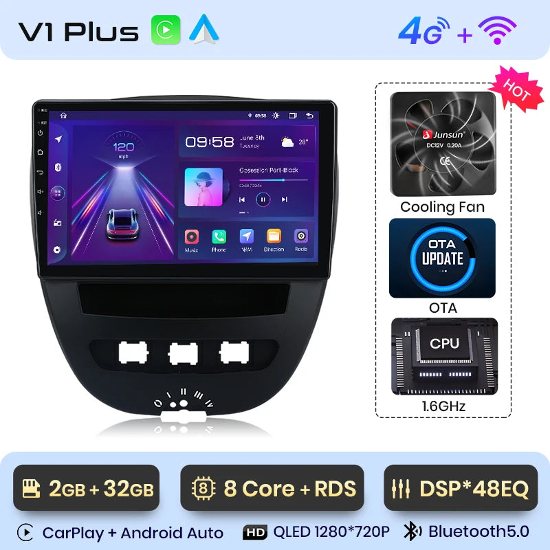Junsun V1 Plus Car Radio with Wireless CarPlay & Android Auto