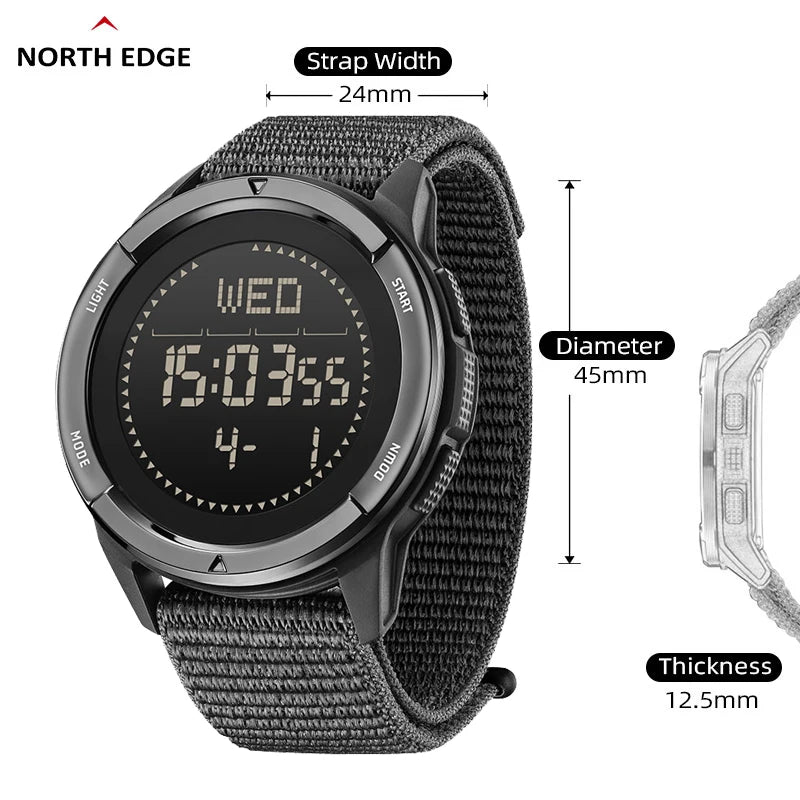 NORTH EDGE ALPS Men's Digital Carbon fiber Watch Shock Militray Sports Super Light Outdoor Compass Waterproof 50M Wristwatches 
