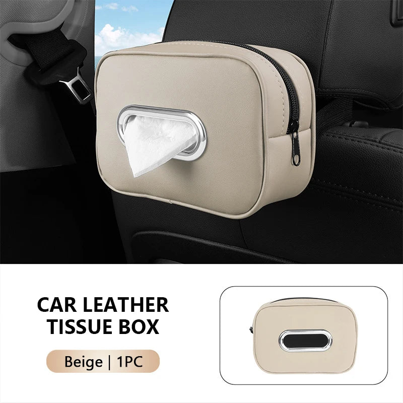 SEAMETAL Car Tissue Holder Back Seat/Arm Rest Zipper Tissue Case Adjutsable Strap Universal Auto Napkin Holder Storage Organizer