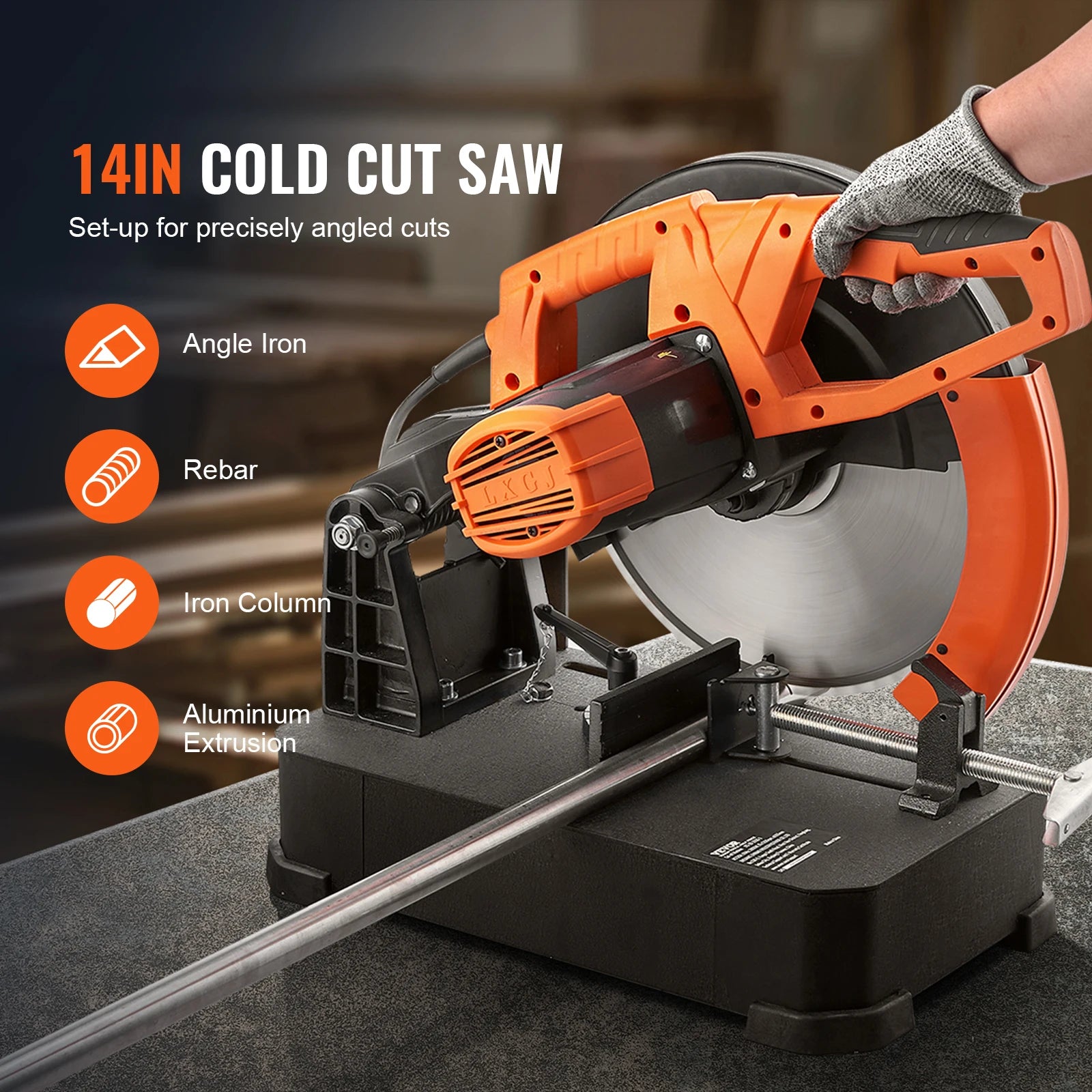14-Inch 2800W Dry Cut Chop Saw 1200RPM 0-45 Adjustable