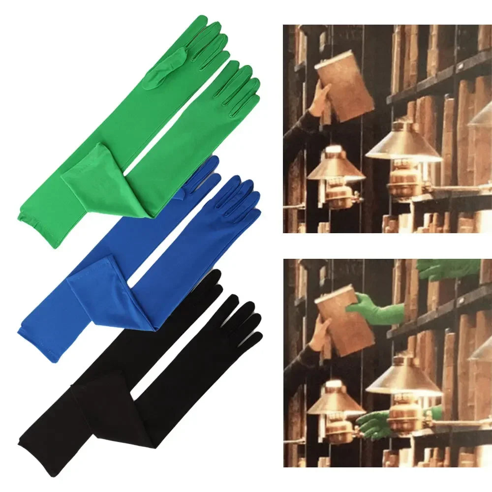 Long Chroma Key Filming Gloves, 45 cm, Green, Blue or Black